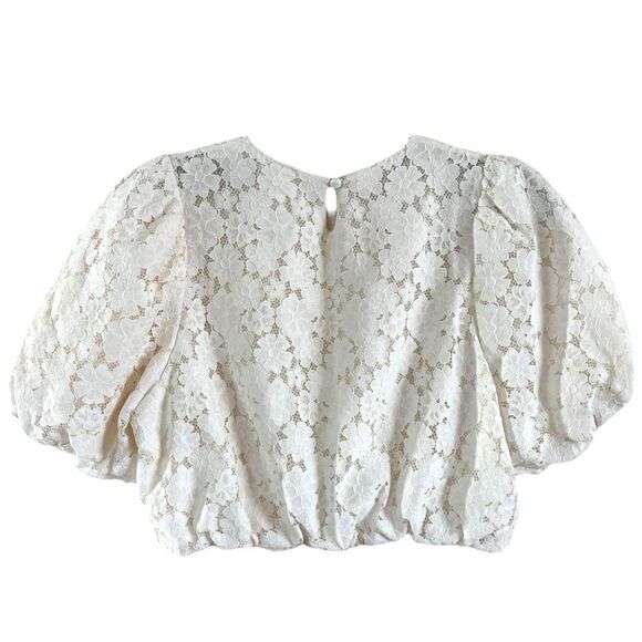 Cropped Puff Sleeve Lace Top - Picture 2 of 5